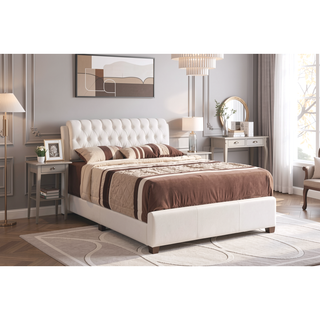 Sunvega Modern White Queen Bed with Clean Design for Versatile Room Decor