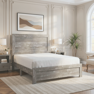 Sunvega Queen Bed with Panel Headboard and Footboard in Gray Veneer