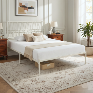 Sunvega Metal Frame Queen Platform Bed with Black Finish Angle Headboard