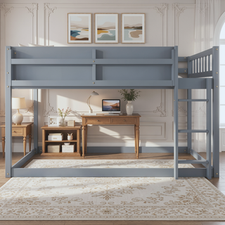 Sunvega Low Twin Over Twin Solid Wood Bunk Bed with Ladder for Kids & Juniors