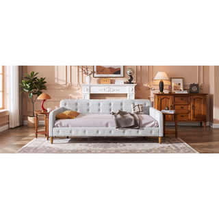 Sunvega Modern Upholstered Daybed with Solid Wood Frame and Linen Fabric