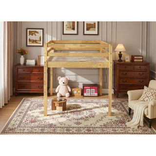 Sunvega Espresso Rubber Wood Low Height Loft Bed with Ladder for Bedroom