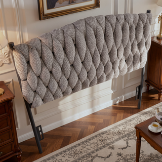 Sunvega Braided Matisse Twin Size Headboard in Black Metal and Grey Fabric