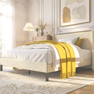 Sunvega Queen Size Metal Platform Bed with Storage Headboard and USB Charging Station