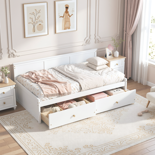 Sunvega Twin Size Bed with 2 Drawers and Wheels for Spacious Storage