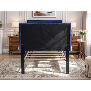 Sunvega Adjustable Velvet Upholstered Twin Bed with 12 Slat Support System