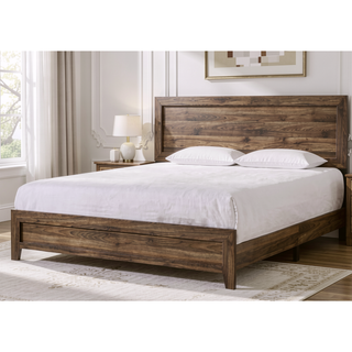 Sunvega Brown Cherry Finish Contemporary Fabric Panel Bed in One Box