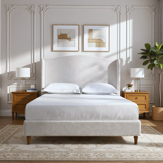 Sunvega Minimalist Upholstered Wingback Queen Bed with 54 Inch Headboard