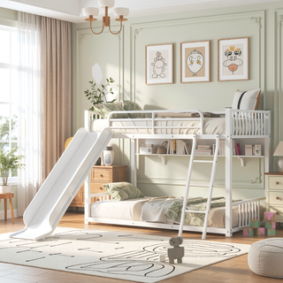 Sunvega Durable Metal Twin over Twin Bunk Bed with Fun Slide