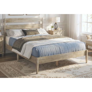Sunvega Contemporary Queen Size Platform Bed with Grey Wood Frame for Modern Bedroom