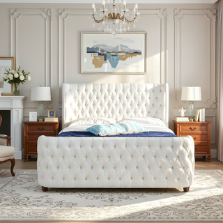 Sunvega Brooklyn King Tufted Panel Bed Headboard and Footboard Set in Caramel Tan Brown