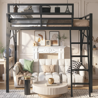 Sunvega Full Metal Loft Bed with Storage Shelf and Ladder for Kids Teens