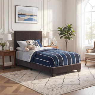 Sunvega Low Profile Leatherette Upholstered Twin Panel Bed with Stitched Details