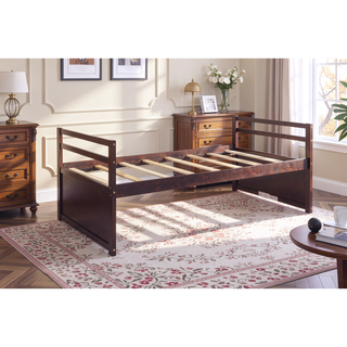 Sunvega Twin Size Pine Wood Bed with Headboard, Footboard, Trundle, and Three Storage Drawers