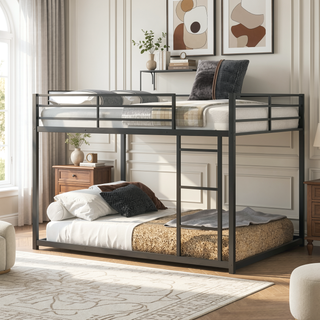 Sunvega Full over Full Metal Bunk Bed with Ladder and Guardrail for Bedroom