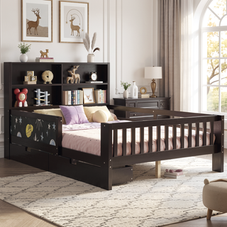 Sunvega Twin Solid Wood Platform Bed with Chalkboard Headboard and Storage Drawers