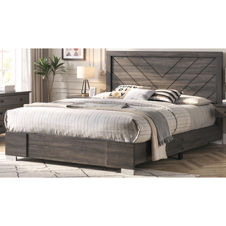 Sunvega Contemporary Grey Finish Queen Size Bed with Clean Lines Headboard