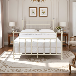 Sunvega Elegant Spindle Design Full Bed with Sturdy Metal White Finish