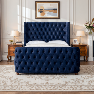 Sunvega Brooklyn King Tufted Panel Bed Headboard and Footboard Set in Caramel Tan Brown