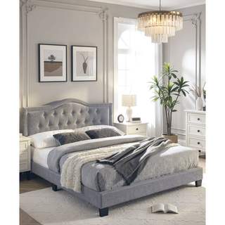 Sunvega European Queen Size Bed with Button Tufted Headboard and Charcoal Finish