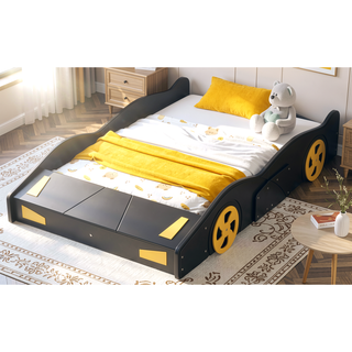 Sunvega Twin Size Race Car Bed with Wheels Storage and Sturdy Wood Construction