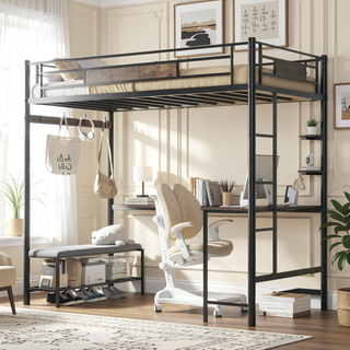 Sunvega Twin Size Loft Bed Frame with Storage Desk and Power Outlet