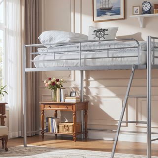 Sunvega Contemporary Silver Metal Twin Loft Bed with Open Area Underneath