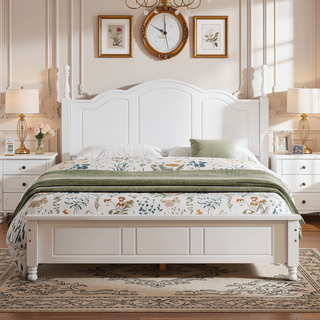 Sunvega Retro Style Solid Wood Platform Bed Frame with Slat Support for Full Size Mattress