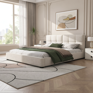 Sunvega King Size Velvet Bed Frame with Curved Tufted Headboard and Square Corners