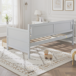 Sunvega Twin Size Pine Wood Daybed with Two Storage Drawers in White