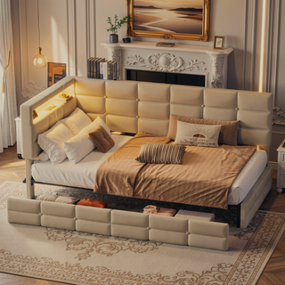 Sunvega Twin Size Upholstered Daybed with LED Lights Charging Station and Storage