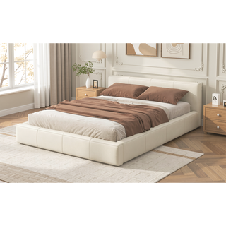 Sunvega Stylish Gray Upholstered King Bed with Faux Leather and Wood Frame