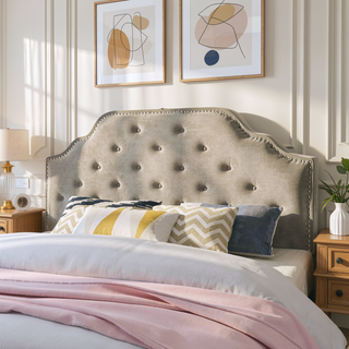 Sunvega Queen Size Upholstered Headboard with Tufted Design and Nailhead Trim