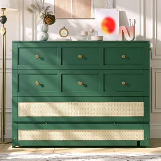 Sunvega Green Full Size Murphy Bed with Large Drawers for Smart Space Utilization