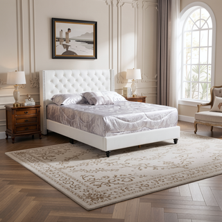 Sunvega Transitional Full Bed with Soft Upholstery in Bright White