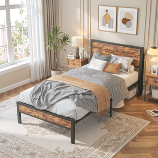Sunvega Twin Size Bed Frame with Storage Headboard, Charging Station, and Bookcase