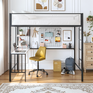 Sunvega Twin Loft Bed with Desk and Shelves for Kids and Teens Bedroom