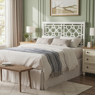 Sunvega King Chippendale White Headboard Made of Durable Poplar Wood