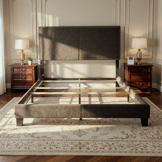 Sunvega Full Bed with Nailhead Trim and Solid Wood Legs in Modern Black Finish