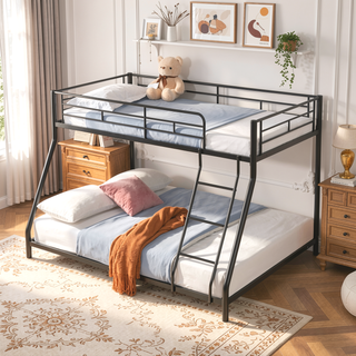 Sunvega Black Metal Bunk Bed Frame with Strong Steel Structure for Durability