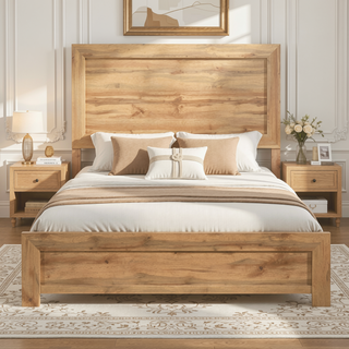 Sunvega Natural Finish Full Bed with Headboard Footboard and Rails