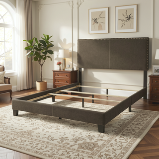 Sunvega Full Bed with Nailhead Trim and Solid Wood Legs in Modern Black Finish