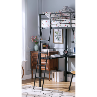 Sunvega Twin Loft Bed with Reversible Ladder Desk and Guardrail for Space Saving