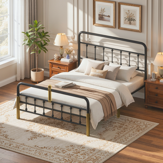 Sunvega Full Metal Bed with Sturdy Steel Structure for Modern Bedroom