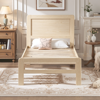 Sunvega Contemporary Natural Finish Full Size Platform Bed Frame with Headboard
