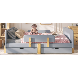 Sunvega Twin Size Solid Wood Platform Bed with Storage Drawers and Guardrail