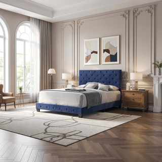 Sunvega Noble Navy Queen Bed With Transitional Flair For Balanced Room Look