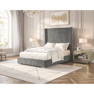 Sunvega Contemporary White Fur Chenille Fabric Mattress Ready Queen Size Bed