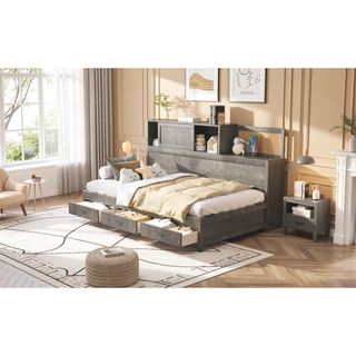 Sunvega Twin Size Wooden Daybed with 3 Storage Drawers and USB Ports