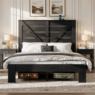 Sunvega Full Size Metal Platform Bed Frame with Headboard and Under Bed Storage